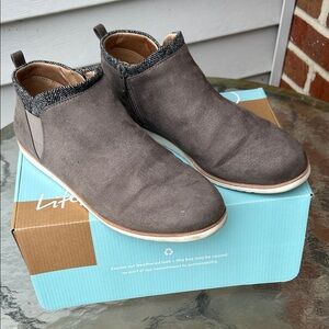 Life Stride Gray Suede Ankle Booties